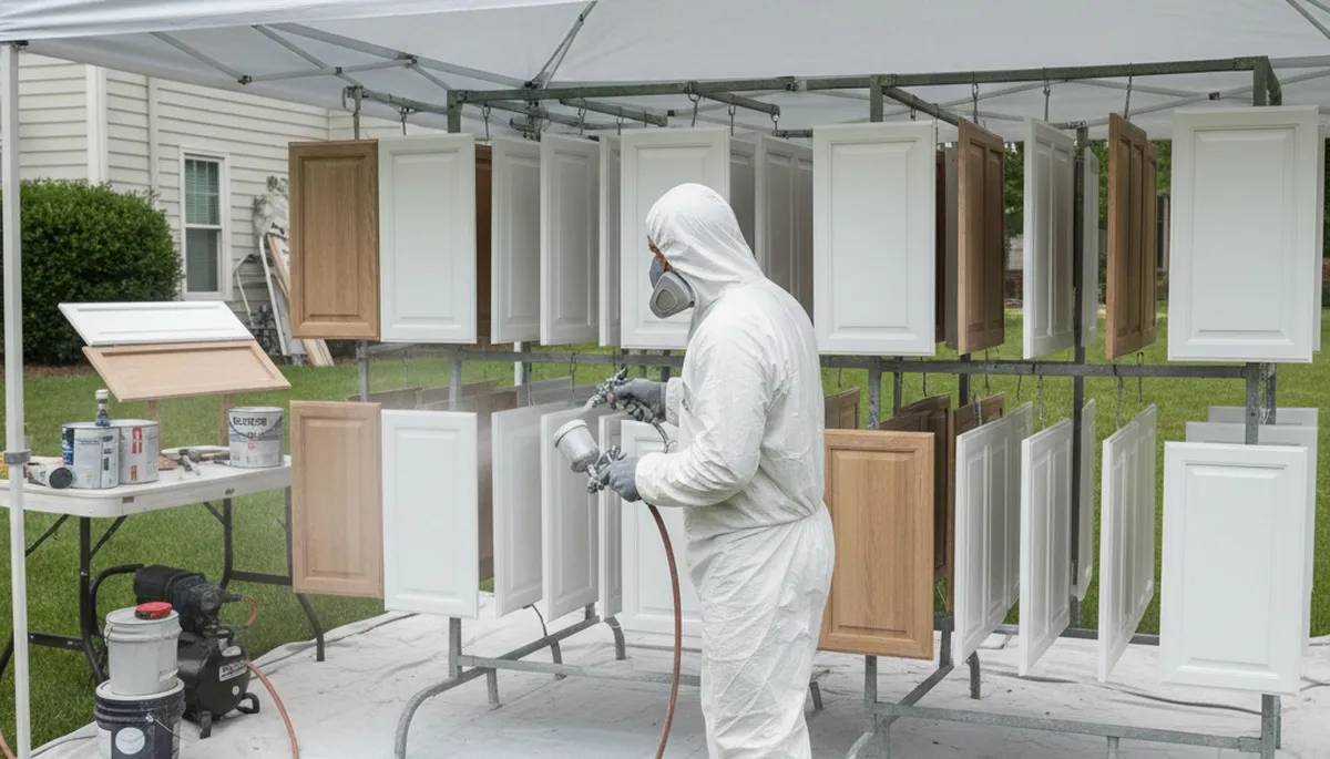 Professional cabinet painting in Allentown PA with smooth, durable kitchen finish using spray and brush techniques