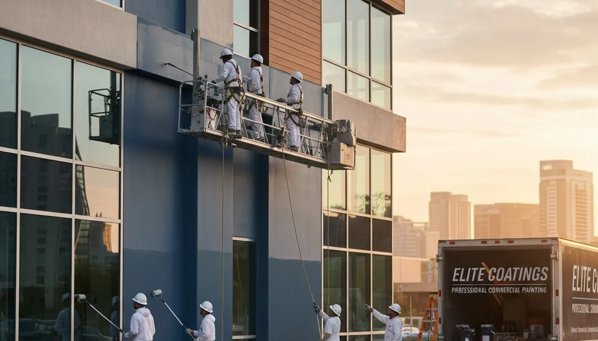 Professional commercial painters finishing office exterior in Allentown, PA