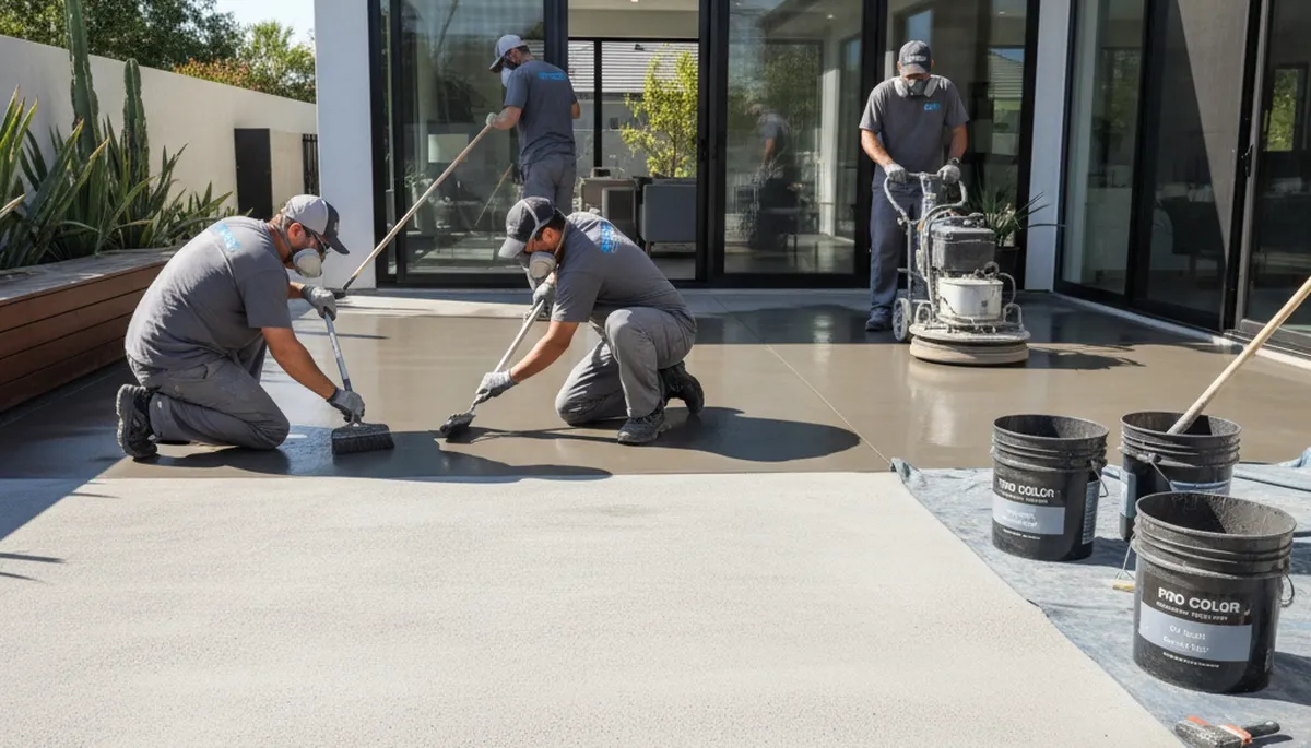 Professional concrete staining on driveway in Allentown PA by expert house painters for durable finish