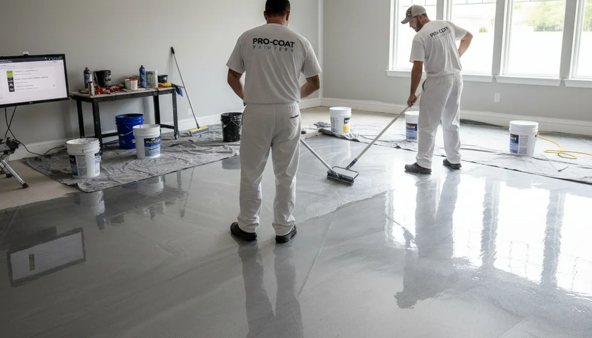 Epoxy floor coating application in Allentown, PA garage by professional house painters