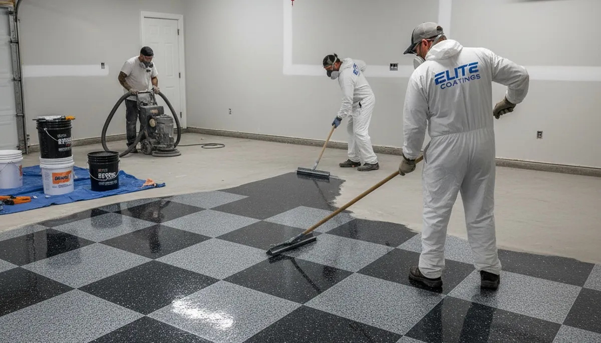 Durable epoxy garage floor coating in Allentown, PA applied by professional house painters