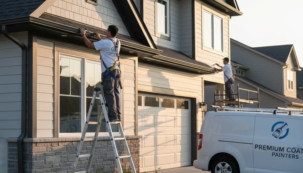 Professional gutter painting on suburban home in Allentown, PA by expert house painters