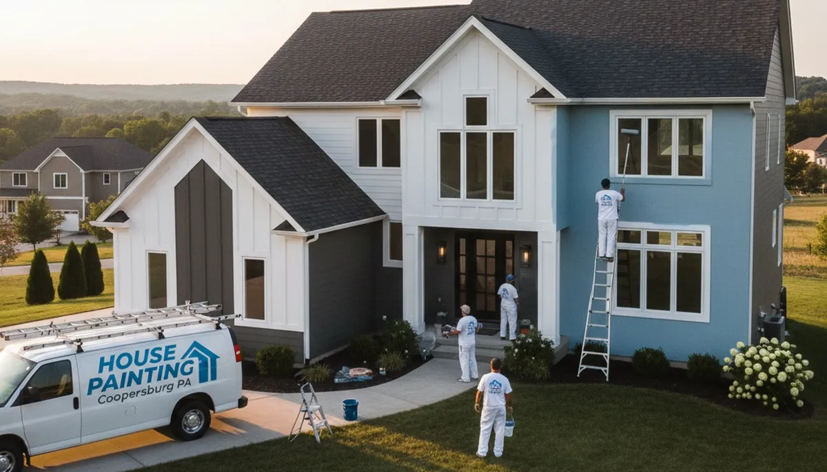 Professional house painters working on residential exterior in Allentown, PA