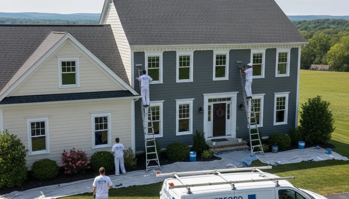 Allentown, PA house painters applying exterior paint to a residential home