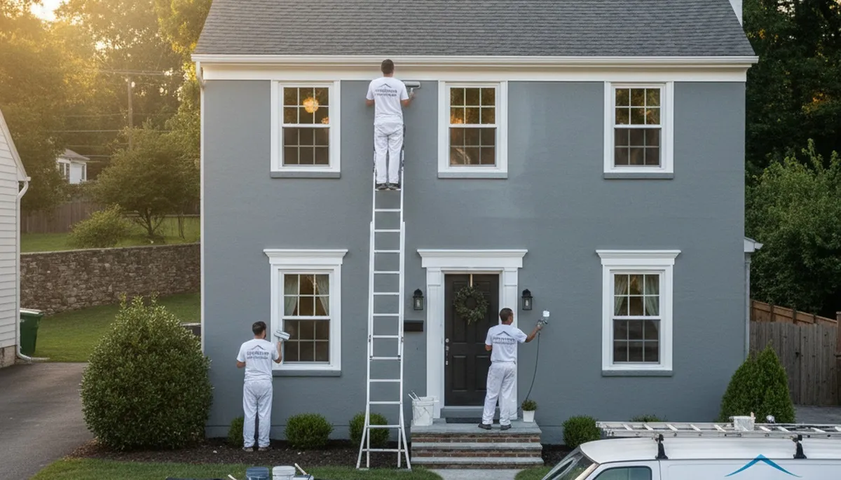 Professional house painters working on residential exterior in Allentown PA