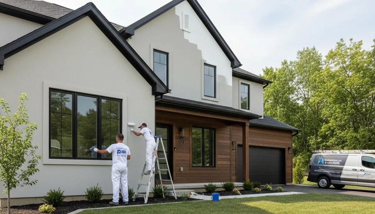 Professional house painters working on residential exterior in Allentown PA