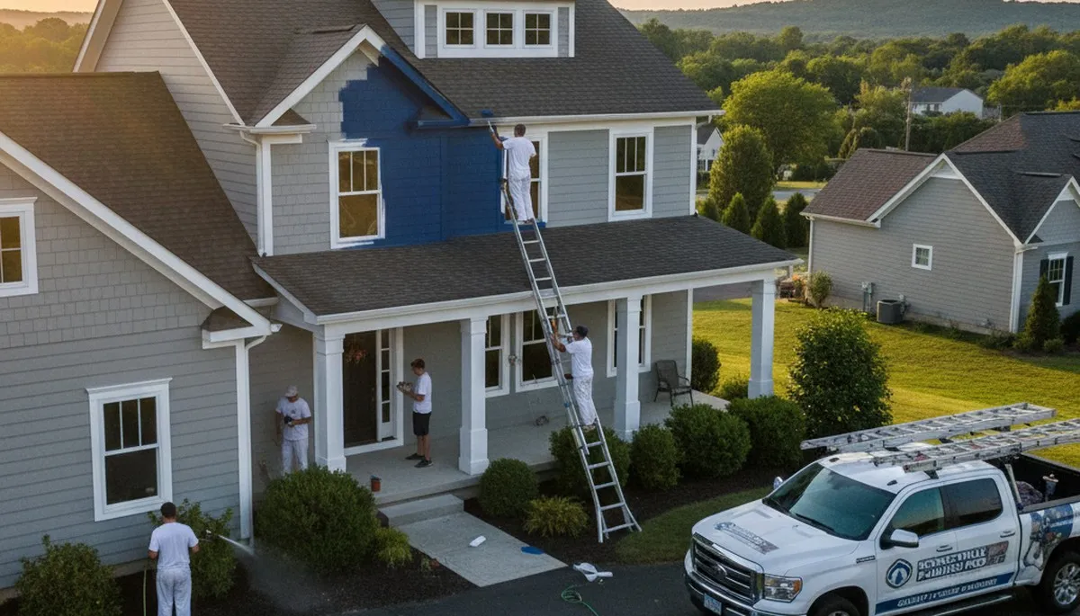 Professional house painters working on exterior home in Allentown, PA