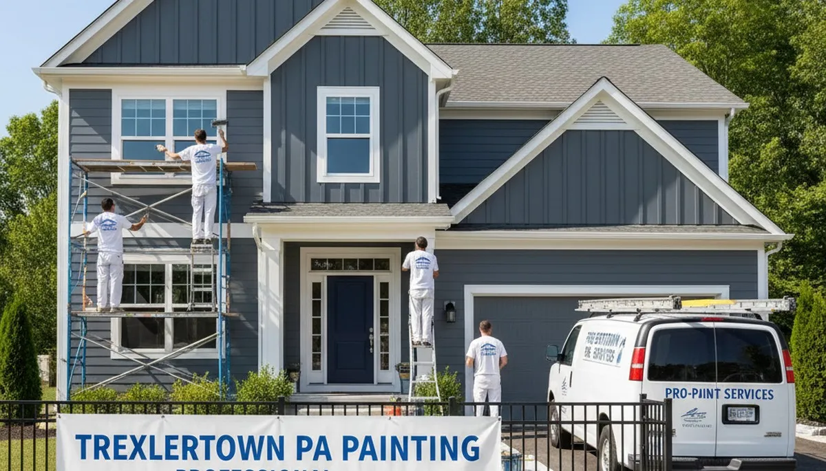 House painters in Allentown, PA painting a residential exterior with professional tools