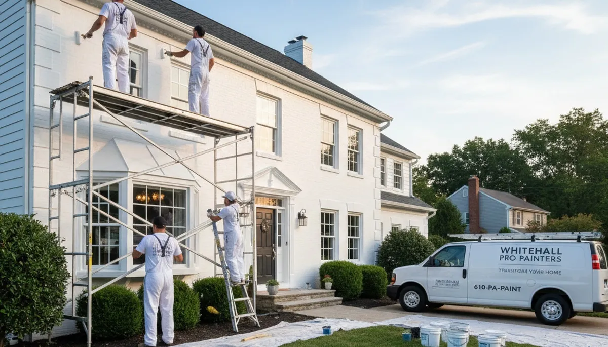 Professional house painters working on residential exterior in Allentown PA