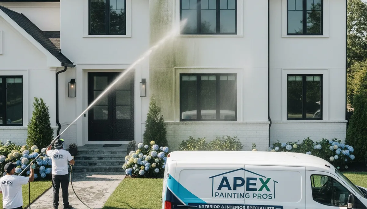 Professional pressure cleaning service on home exterior in Allentown, PA by local painting experts