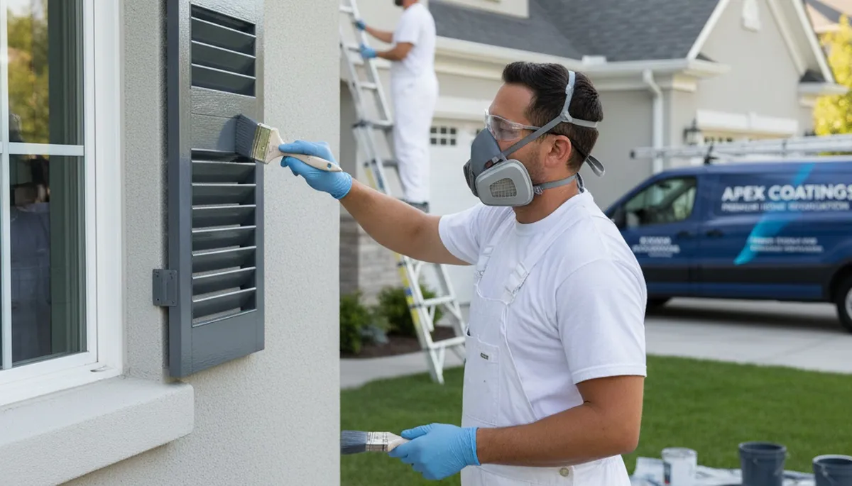 Professional painters refinishing exterior shutters in Allentown, PA for lasting curb appeal