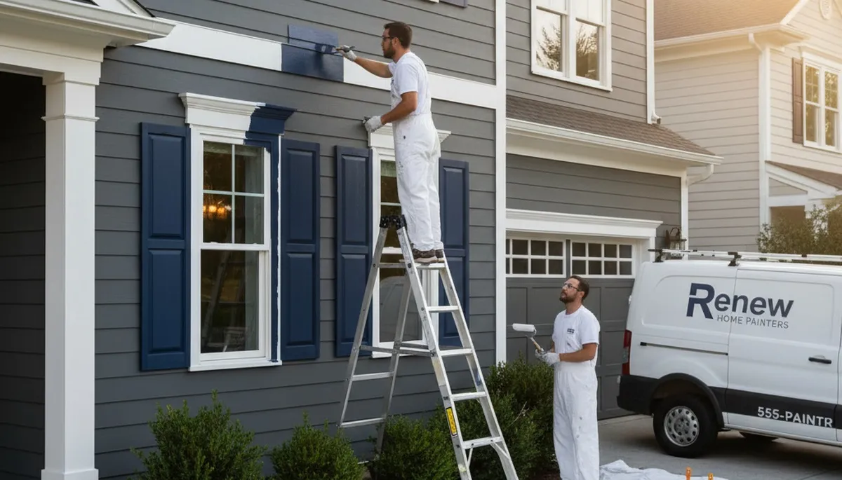 Professional shutter painting on a home exterior in Allentown, PA by local house painters