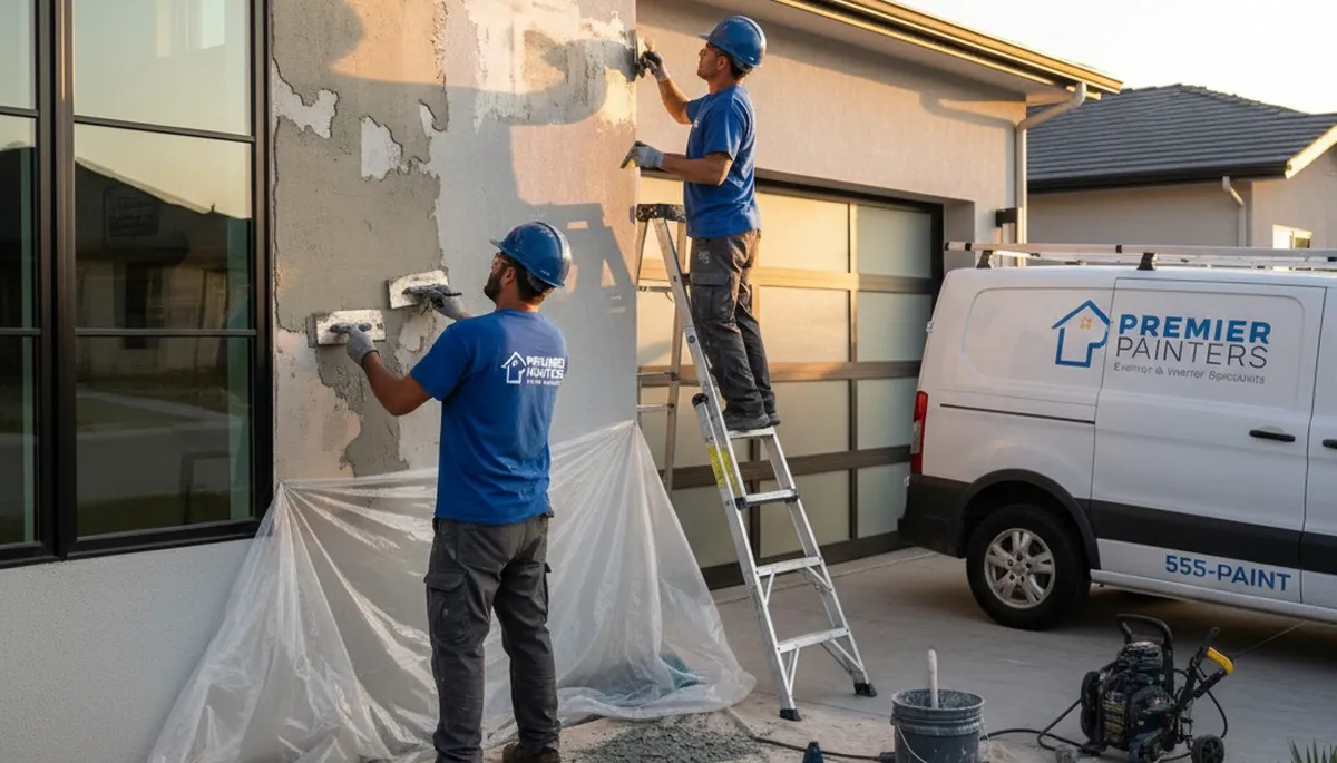 Professional stucco repair on Allentown PA home exterior by expert house painters