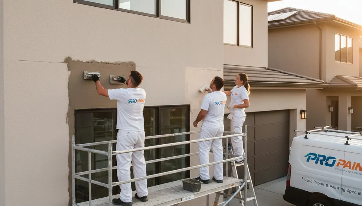 Professional stucco repair on home exterior in Allentown, PA by expert house painters