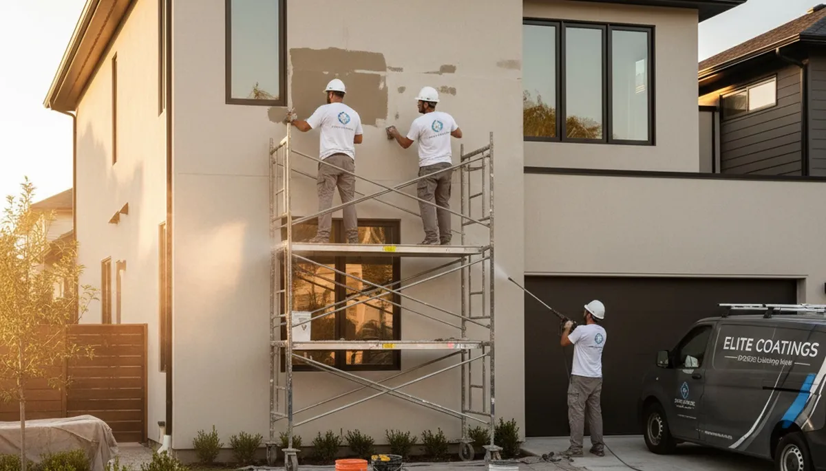 Professional stucco repair on Allentown PA home exterior by expert house painters