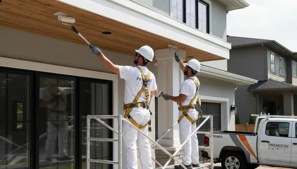 Professional trim and fascia painting on Allentown PA home exterior by expert house painters